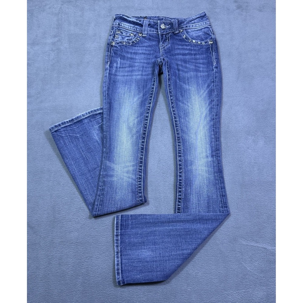 Miss Me Jeans Womens 24x34 Bootcut Lowrise Slim Studded Y2K Boho USA Embroidered